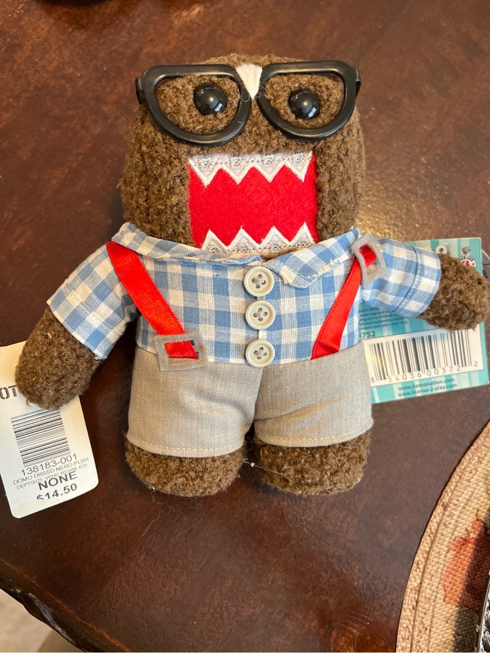 Domo Limited Edition Brown Monster Plush w/ Glasses Plaid Shirt Suspenders 2012